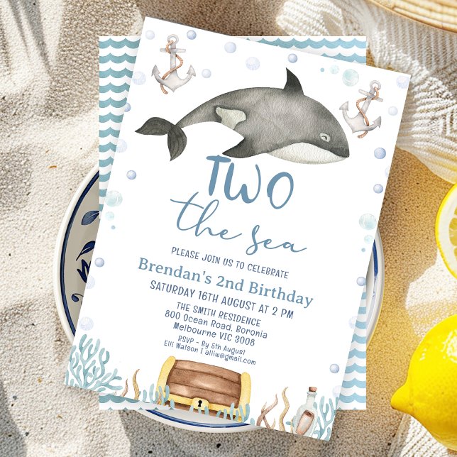 Black killer Whale Two the Sea 2nd Birthday Invitation (Black Whale Two the Sea 2nd Birthday Invitation Boy Editable,
Under the Sea Second Birthday Invite )