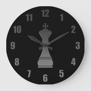 Black king chess piece large clock