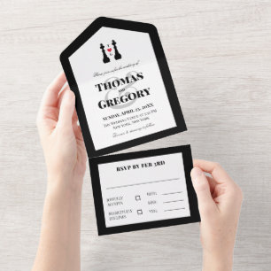 Black King Chess Pieces Gay Wedding All In One Invitation
