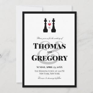 Black King Chess Pieces Gay Wedding Invitation