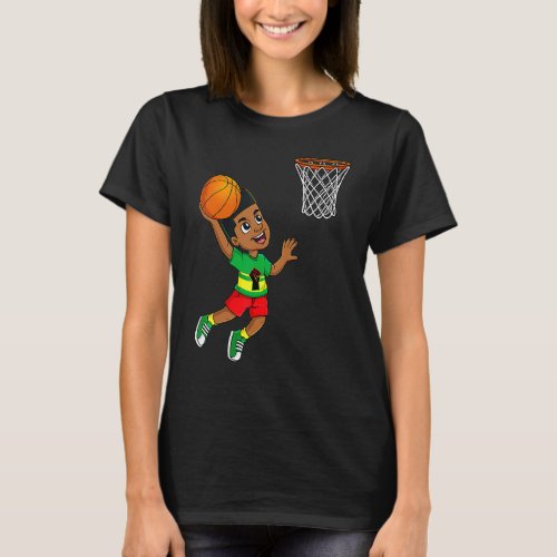 Black King Dunking A Basketball Brown Skin Boys Ki T_Shirt