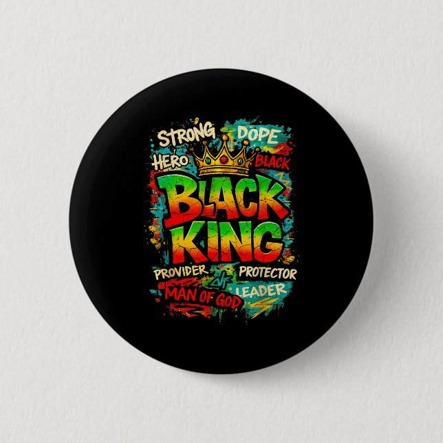 Black King Man Of God Strong Leader Melanin Black  Button (Front)