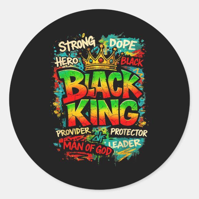 Black King Man Of God Strong Leader Melanin Black  Classic Round Sticker (Front)