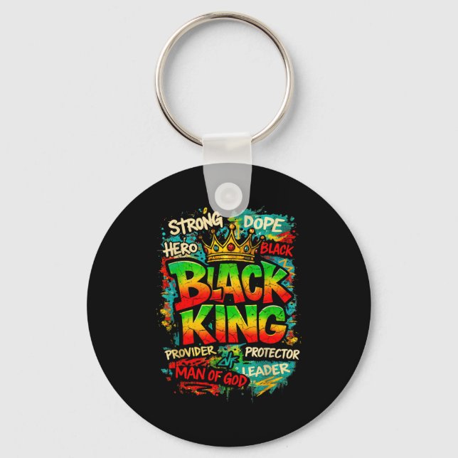 Black King Man Of God Strong Leader Melanin Black  Keychain (Front)