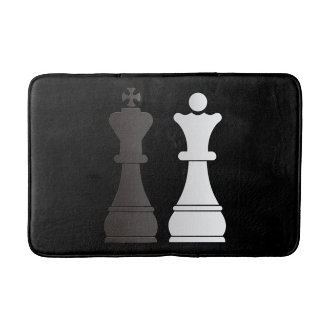 Black king white queen chess pieces bathroom mat (Front)