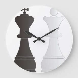 Black king white queen chess pieces large clock