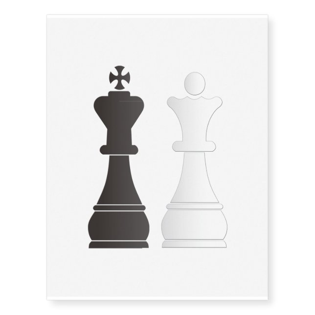Black king white queen chess pieces temporary tattoos (Front)