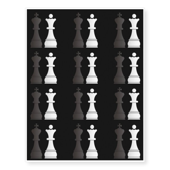 Black king white queen chess pieces temporary tattoos (Front)