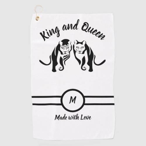 Black Kings and Queens Black Leo Lion and Lioness Golf Towel
