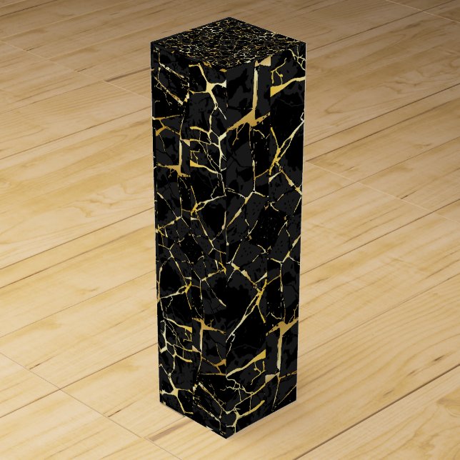 Black Kintsugi Gold Vein  Wine Box (Front)