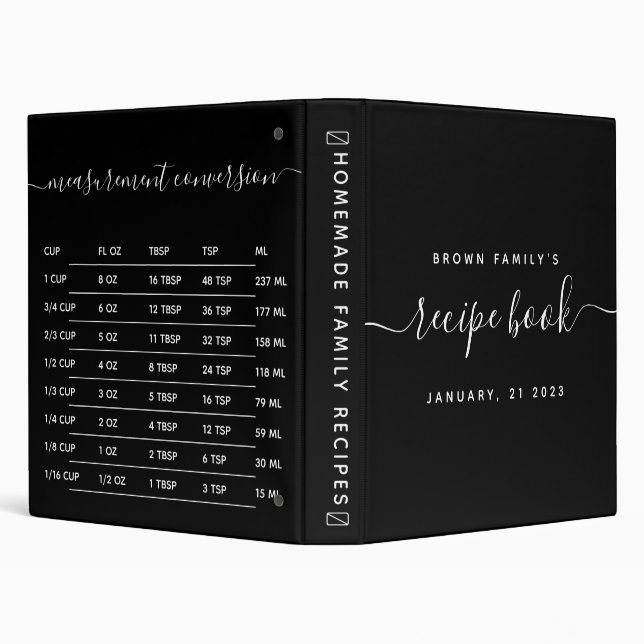 Black Kitchen Measurement Cooking Recipe 3 Ring Binder (Background)