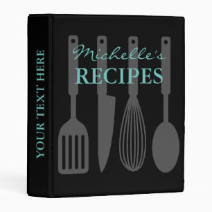 Black kitchen utensils mini recipe binder book