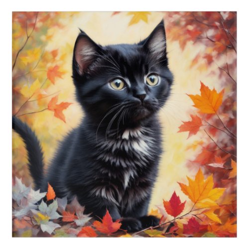 Black Kitten Autumn Scene Acrylic Print