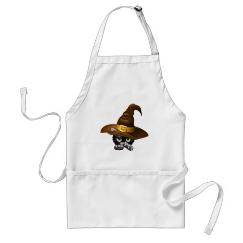 Black Kitten Cartoon With Witch Hat Adult Apron
