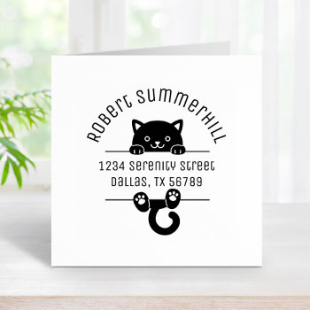 Black Kitten Cat Arch Address Rubber Stamp by Chibibi at Zazzle