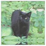 Black Kitten Cat in Garden Fabric