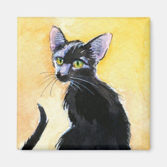 Black kitten cat, orange and yellow magnet (Front)