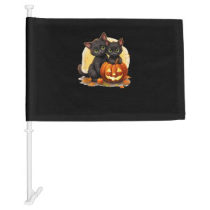 Black Kitten Cats Pumpkin Halloween Jack O Lantern Car Flag