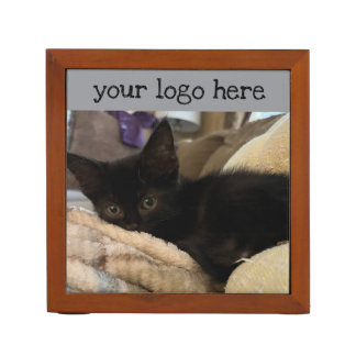 Black kitten desk organizer