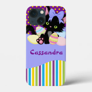 Black Kitten Easter Egg Dots and Stripes iPhone 13 Mini Case