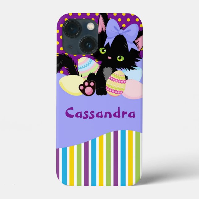 Black Kitten Easter Egg Dots and Stripes    Case-Mate iPhone Case (Back)