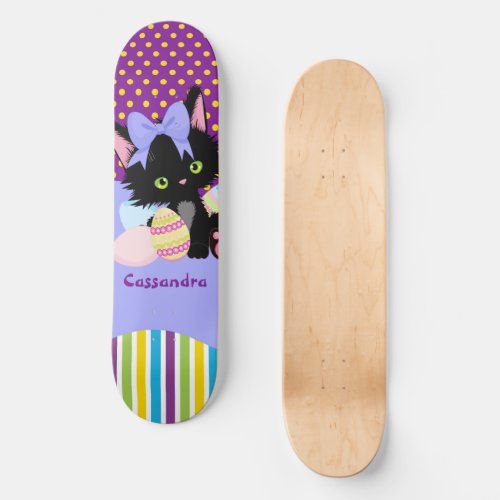 Black Kitten Easter Egg Dots and Stripes  Skateboard