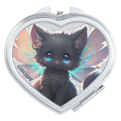 Black Kitten Fairy Heart Compact Mirror