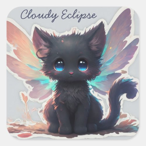 Black Kitten Fairy Square Sticker