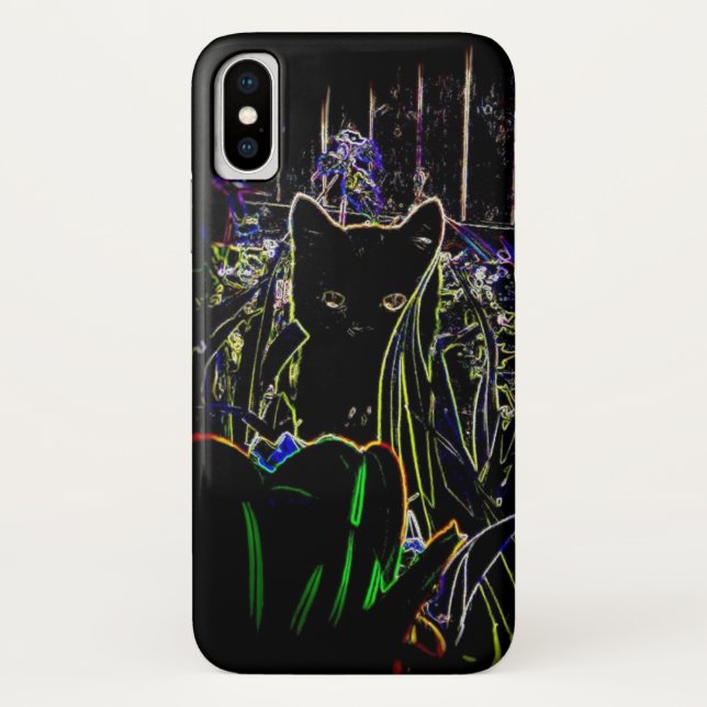 Black  Kitten in A Neon Garden Case-Mate iPhone Case (Back)