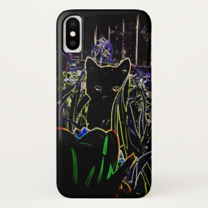 Black Kitten in A Neon Garden iPhone X Case