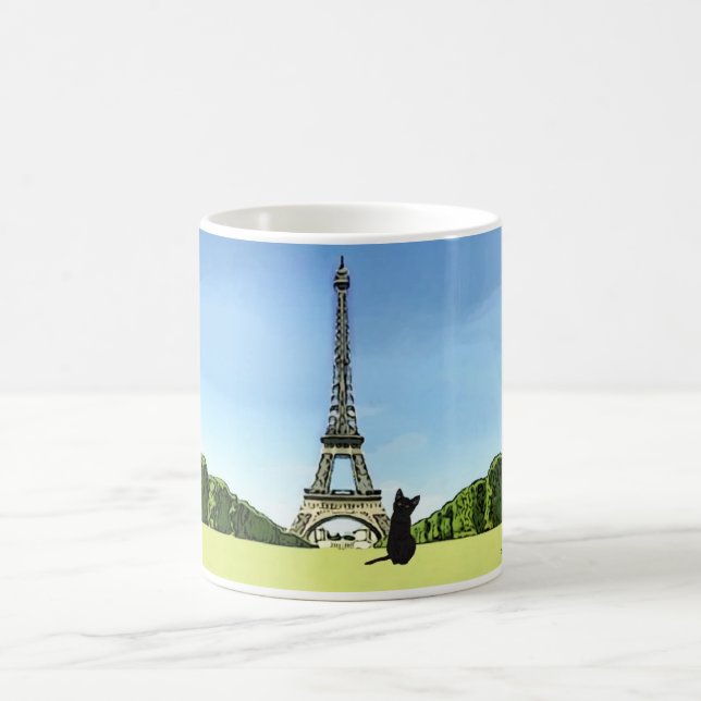 Black Kitten in front of Eiffel Tower Mug (Center)
