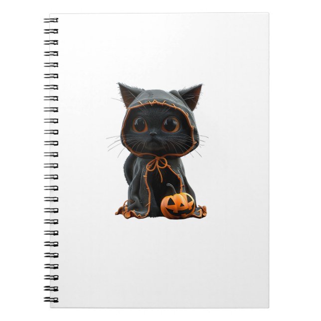 Black Kitten in Pumpkin Cape - Halloween Design  Notebook (Front)