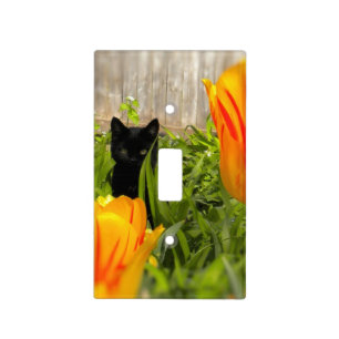 Black Kitten in the Garden Light Switch Cover