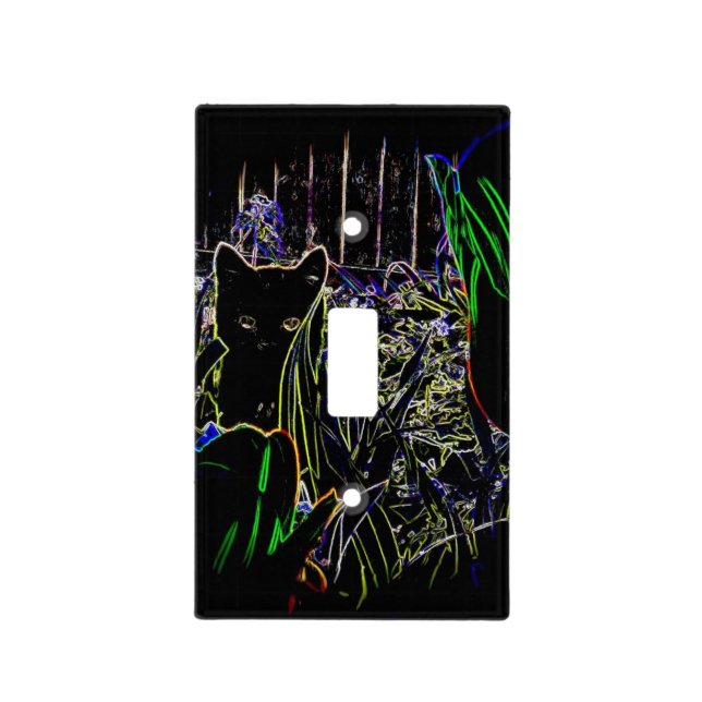Black Kitten in the Neon Garden Light Switch Cover (Front)