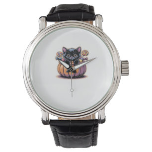 Black Kitten in Treat Bucket Classic T-Shirt Watch