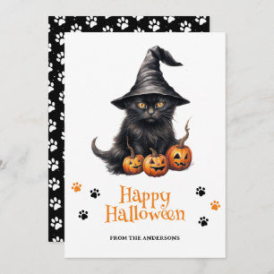 Black Kitten Jack O' Lanterns Happy Halloween Card