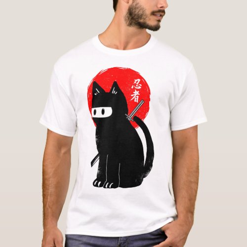 Black Kitten Ninja Cat Kitty Japanese Samurai Cat  T_Shirt