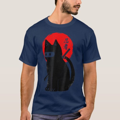 Black Kitten Ninja Cat Kitty Japanese Samurai Cat  T_Shirt