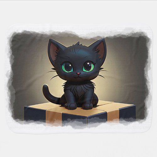 Black Kitten on a Box Cartoon Art Baby Blanket
