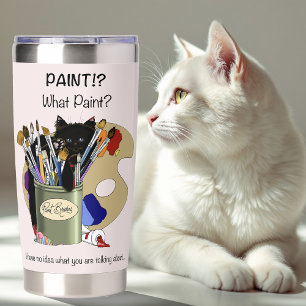 Black Kitten Paint Brush Jar Artist Cat Pink Insulated Tumbler