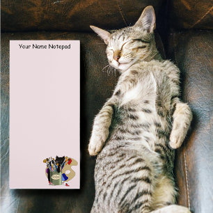 Black Kitten Paint Brush Jar Artist Cat Pink Magnetic Notepad