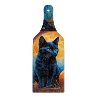 Black Kitten Pumpkin Full Moon Autumn Leaves