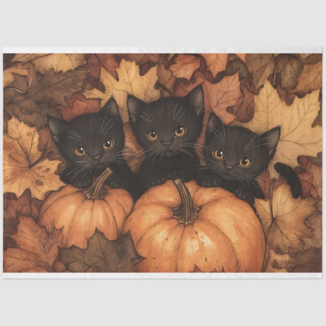 Black Kitten Trio Illustration Decoupage Tissue Paper (Front)