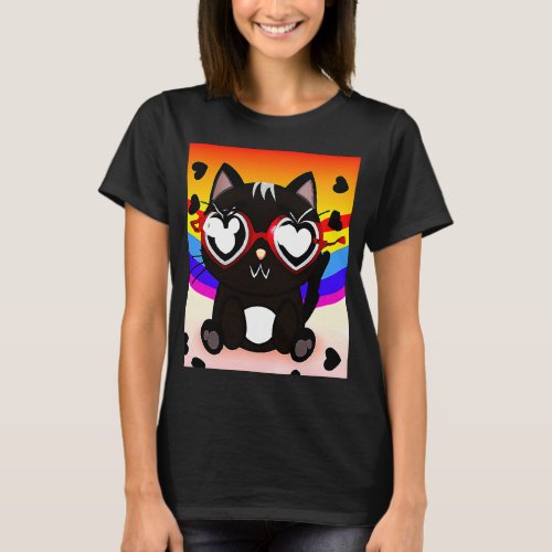 Black Kitten Valentines Day 2023 Cat  Valentine T_Shirt