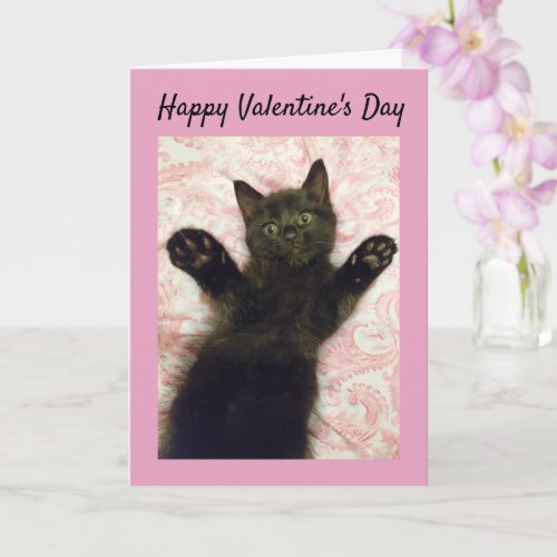 Black kitten Valentines Day card