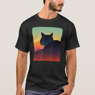 Black Kitten Watching The Colorful Sun Set Cat Sun T-Shirt