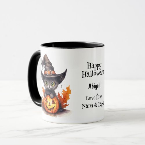 Black Kitten Witch Hat Kids Halloween Mug