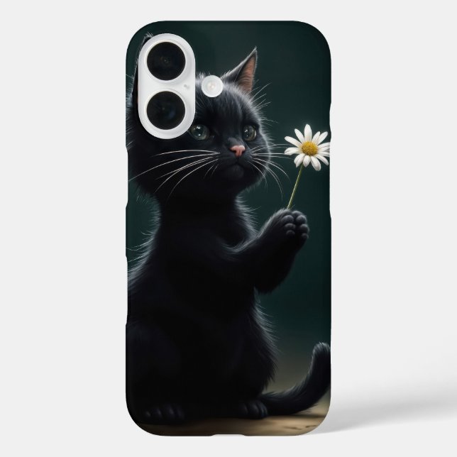 Black Kitten With a White Daisy Case-Mate iPhone Case (Back)
