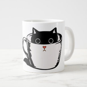 Black kitten with red nose hiding in a cup