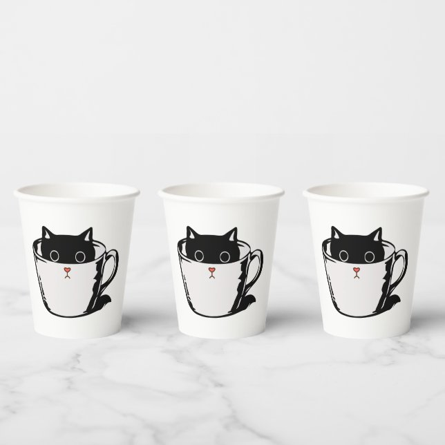 Black kitten with red nose hiding in a cup (Multi)